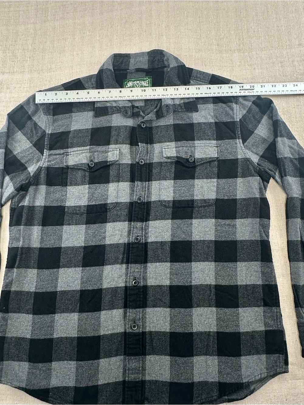 Vintage American Eagle Mens L Buffalo Plaid Flannel Shirt Black Gray 100% Cotton - Picture 4 of 9